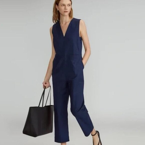 Everlane Womens Jumpsuit Size 2 Blue Sleeveless Cropped Straight Leg Pockets - Picture 7 of 8